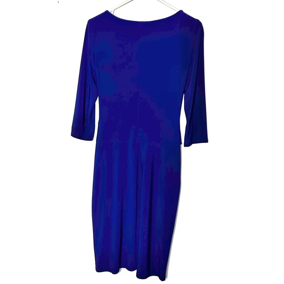 Vtg Ralph Lauren Midi Front Tie Pocket Dress True Blue Sz S 4 13x40” 3/4 Sleeve - Picture 2 of 11